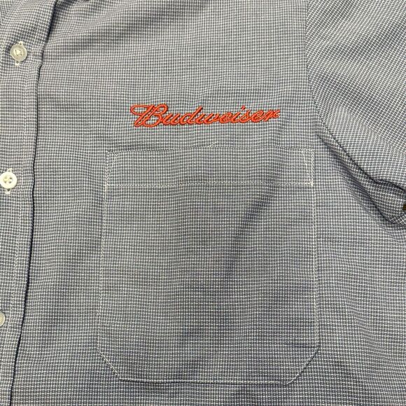 Budweiser Shirt Bud Light Button up work Blue Men’s Sz M 15-15 1/2 Checkered NWT - Picture 4 of 10